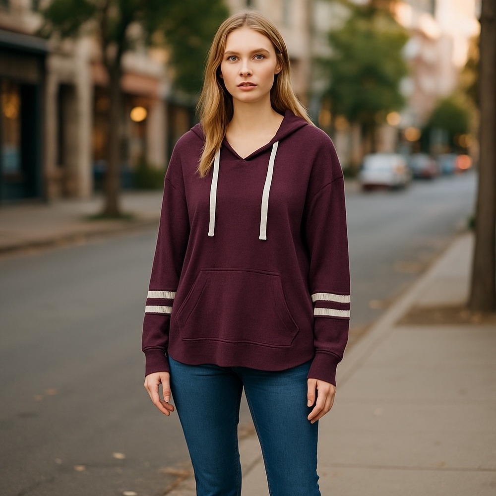 Market & Spruce Hoodie V-Neck Pullover Athleisure Striped Sleeve 2X